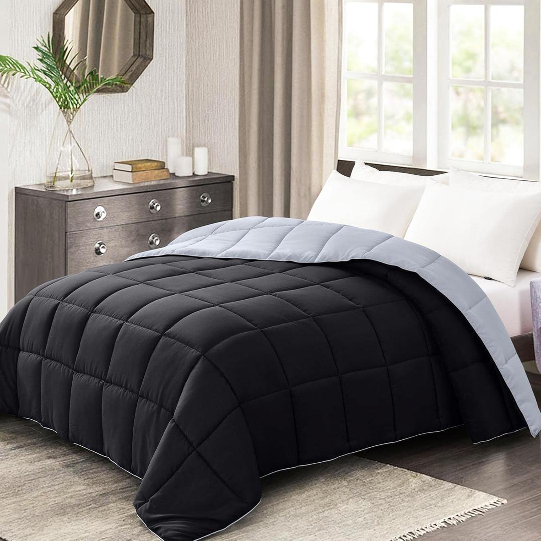 Homelike Moment Twin Comforter Duvet Insert - Black Down Alternative Bed Comforter Twin Size, Lightweight Bedding Comforters Quilted Soft All Season Reversible Black/Light Grey