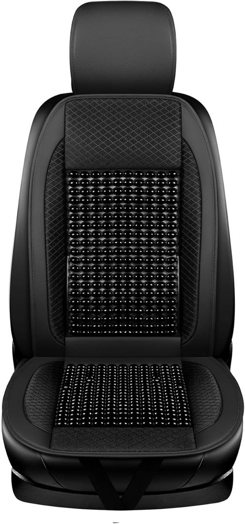 Wood Bead Car Seat Cover, Ergonomic Designed Wooden Beads Car Seat Cushion, Breathable and Cooling Pads for Cars, Trucks,Vans,SUVs and Office Chair. (Black, 1 Piece)