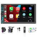 Double Din Car Stereo with 7" HD Touchscreen, Wireless Apple Carplay & Android Auto, Backup Camera, Bluetooth, SWC, Mirror Link, Type-C, FM/AM Car Radio Receiver