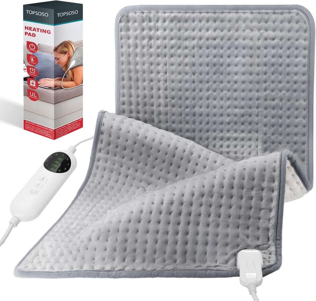 Heating Pad for Back Pain Relief and Period Cramps,Portable Heating Pad for Shoulders and Neck,with 10 Temperature Controllers and 3 Timer Settings,Dry/Moist Heat Therapy,12x24 Inch (Light Grey)