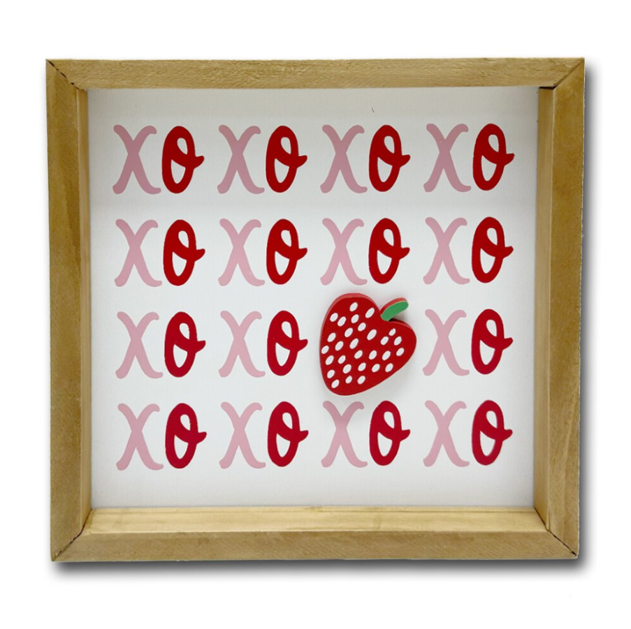Pack of 4 Holiday Home Valentine's 8-Inch Block Sign - XO With Strawberry