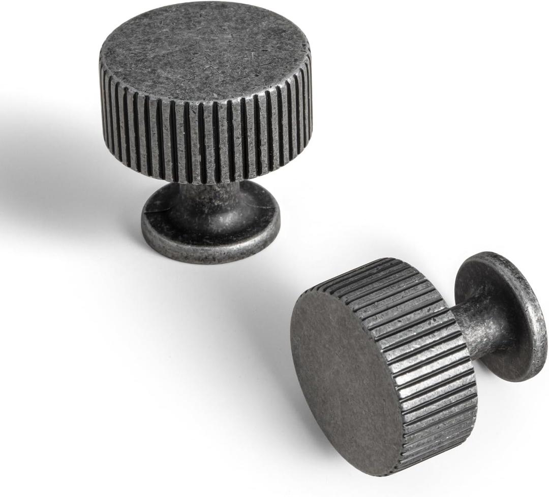 Goo-Ki Vintage Weathered Nickel Zinc Alloy Cabinet Large Knob - Single Hole Striped Decorations Cabinet Pull Hardware for Bedroom, Kitchen, 6 Pack (1.37" Diameter)