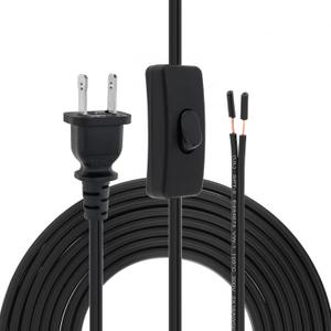 RTNLIT 12FT Lamp Cord with On/Off Button Switch and Polarized Plug, Stripped Ends Ready for Wiring, 18AWG SPT-2 Replacement Power Cord, Black