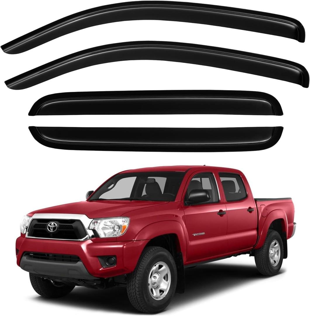 Window Visors Rain Guards for 2005-2015 Toyota Tacoma Double Cab, Out-Channel Window Vent Wind Deflectors Visors Shades for 05-15 Tacoma