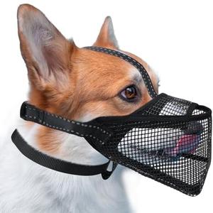 Pawfun Mesh Dog Muzzle, Breathable Soft Dog Muzzle with 3 Reflective Straps for Secure Fit, Prevents Biting, Chewing Scavenging – Adjustable for Small Medium Large Dogs, S