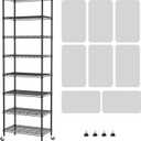 SINGAYE 8 Tier Shelf Organizer Storage Metal Shelves Garage Wire Shelving Unit Pantry Rack Adjustable Standing Storage for Kitchen Closet Laundry Bathroom Pantry 12" D x 22" W x 74" H Black