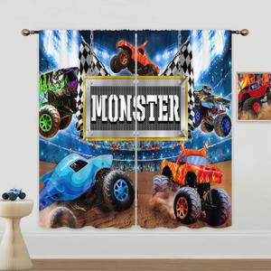 Tractor Truck Curtains for Boys Bedroom 42Wx63H Inch Rod Pocket Kids Cartoon Racing Car Colorful Cool Fun Stadium Auditorium Light for Girls 2 Panels Window Treatment Set for Living Room Decor