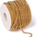 33 Feet 18K Gold PVD Plated Stainless Steel Curb Chain Bulk, 3mm 304 Stainless Steel Flat Twisted Links Chains Roll Spool for Jewelry Making Necklace DIY Craft