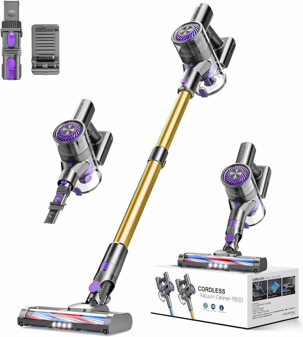 MBTTODF Cordless Vacuum Cleaner,Self-Standing Vacuum Cleaners for Home,Powerful Suction Stick Vacuum Cordless Rechargeable with LED Touch Screen Lightweight Vacuum for Pet Hair Carpet