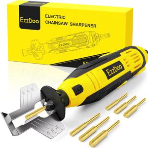 Electric Chainsaw Sharpener Kit with 6 Titanium-Coated Diamond Bits - Handheld Chain Saw Sharpener Tool for All Chains - No Removal Required, Easy and Fast Chainsaw Sharpening Kit
