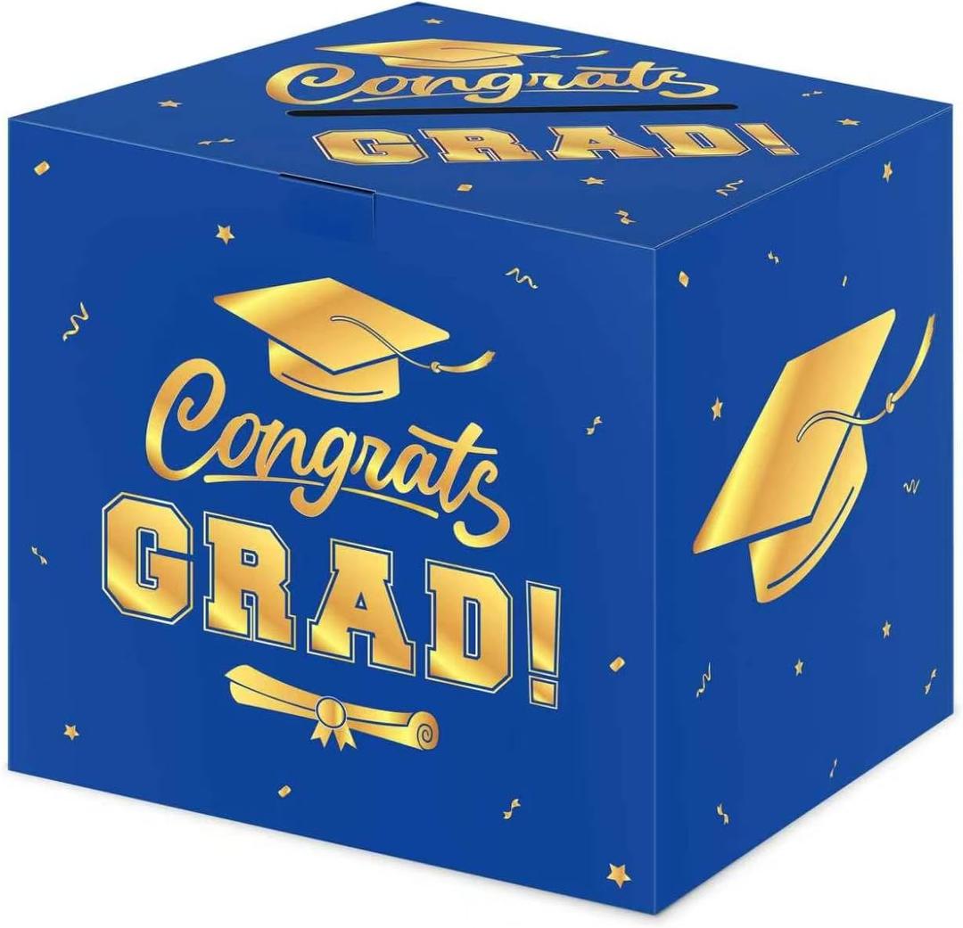 5 x Graduation Decorations 2026 Card Box, Blue Gold Congrats Grad Paper Gift Crad Boxes Holder for Class of 2026 Graduation Party Decoration Supplies Table Decor Favors Props Decor, 9 x 9 x 9 inches