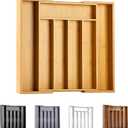 Bellsal Silverware Organizer Kitchen Drawer Organizer Expandable Bamboo Utensil Holder Cutlery Tray for Kitchen Utensil and Flatware Bedroom Office (7 Slots Expandable, Nature)