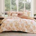 BLOOMHAVEN Full Comforter Set -7 Pieces Autumn Leaf Floral Comforter Set for All Seasons, Bed in a Bag Full with Botanical Flowers Comforter, Sheets, Pillowcases & Shams