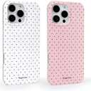2 Pack for iPhone 15 Pro Max Case with Cute Fashion Polka Dot Phone Case Soft TPU Slim Shockproof Phone Cover for Women Girls (White+Pink)