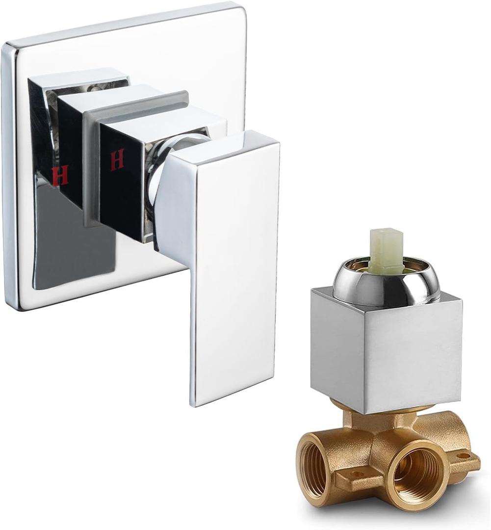 Single-Function Shower Handle Valve Trim Kit, Herdely Square Valves Wall Mount Brass Faucet Shower Rough-in Valve Bathroom Trim Kit Single Handle Tub Shower Valves Male Thread, Chrome