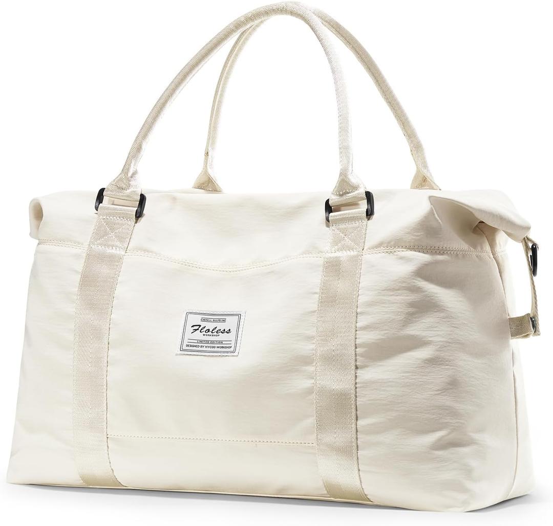 HYC00 Travel Duffel Bag,Carry-on Overnight Weekender Bags for Women,Sports Tote Gym Bag with Wet Pocket (A-Soft-Beige)