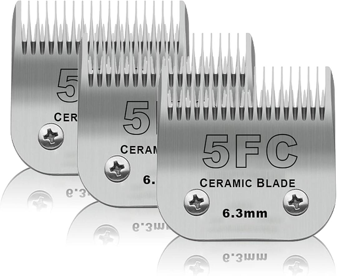 3 Pack 5FC Detachable Pet Dog Grooming Ceramic Blades,Compatible with Andis,Oster A5,Wahl KM-10 Series,Size 5FC Blade 1/4-Inch 6.3MM Cut Length (Silver)