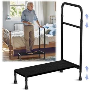 30.5'' Long Bedside Step Stool with Handle for Elderly Seniors Adults, Elderly Bed Step with Adjustable Height Handrails, Heavy Duty Bed Steps for High Beds, Bedside, Bathtub, Step, SUV