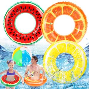 Bennol 3 PCS Swimming Rings with 1 Beach Ball Inflatable Pool Floats for Kids Adults 32.5'' Fruits Pool Floaties Rings Tube Toys for Summer Beach Water Float Party, Swimming Pool, Ocean, Beach Time