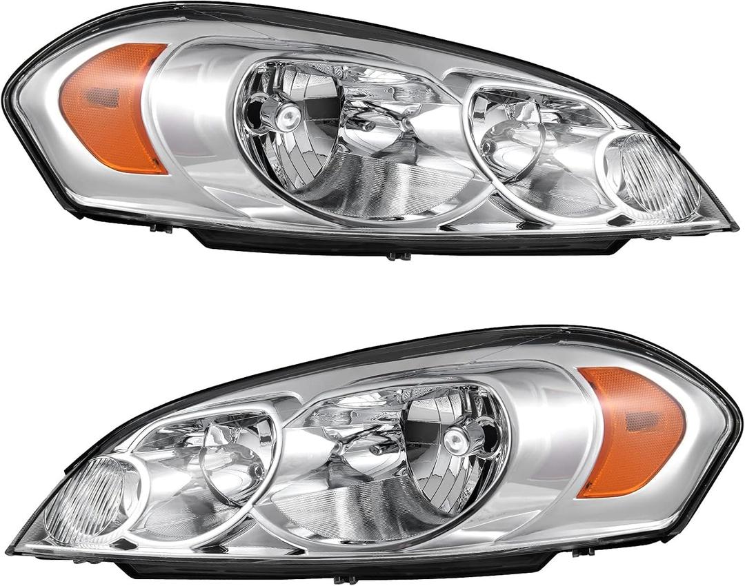 AUTOSAVER88 Headlight Assembly Compatible with 2006 2007 2008 2009 2010 2011 2012 2013 Chevy Impala 2014-2016 Impala Limited 06-07 Monte Carlo Headlamp Replacement Pair Chrome Housing Amber Reflector