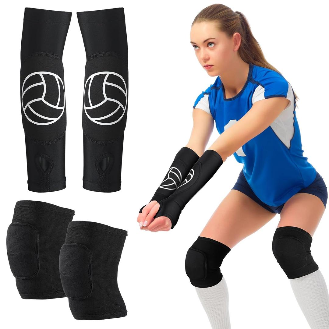 Hungdao 1 Set Volleyball Knee Pad and Arm Sleeve Volleyball Accessories Stuff Forearm Elbow Sleeve Wrist Guard with Protection Pad and Thumb Hole for Women Men Adult(Classic) Hungdao 1 Set Volleyball Knee Pad and Arm Sleeve Volleyball Accessories Stuff Forearm Elbow Sleeve Wrist Guard with Protection Pad and Thumb Hole for Women Men Adult(Classic)