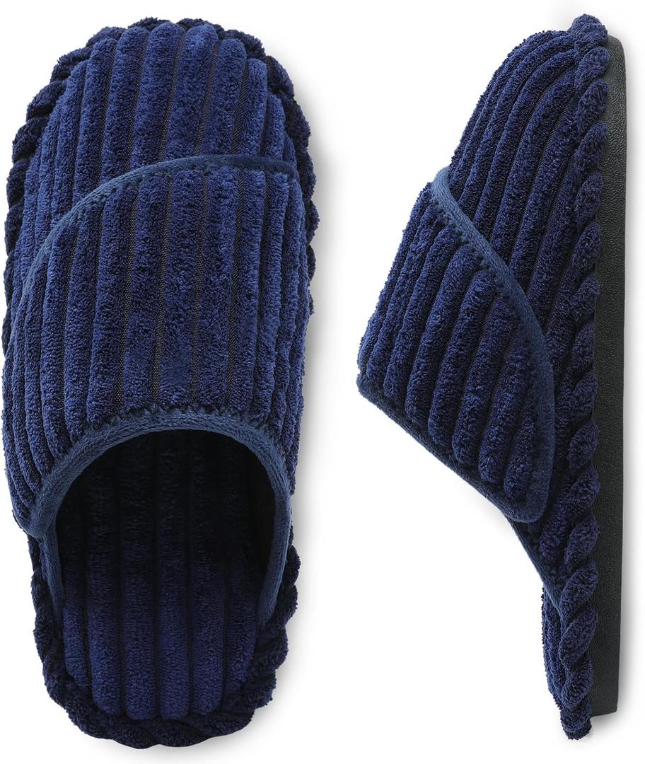 Besroad Slippers for Women Memory Foam House Bedroom Slippers Adjustable Corduroy House Slides Sandals Shoes (Blue, S)