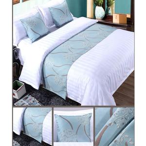 Twelve 3pcs Bed Runner Set - 1 Scarf and 2 Pillowcases, Rippling Teal Bedding Scarves for Guesthouse, Hotel, Home Decor (50x260cm)