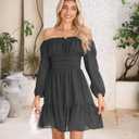 PUKAVT Women's Summer Dress 2026 Chiffon Causal Short Dress | Square Neck dress, 3/4 Lantern Sleeve dress, Tie Back dress, Wedding dress, Homecoming Dress, Vacation Dress, Date Dress (Black, XXL)