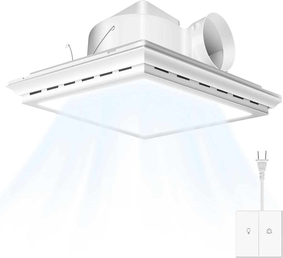 Bathroom Exhaust Fan with Light, 10" Inch Square Bath Fan Light, 141CFMCeiling Mount Ventilation Fan, Ultra Quiet 1.0 Sone Shower Exhaust with LED Lights for Home/Office