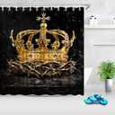 King Crown Shower Curtain Black and Gold Bathroom Decor with 12 Hooks 72x72 Inches