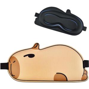 Cute Capybara Sleeping Mask Eye Mask Funny Animal 3D Contoured Sleep Mask Soft Breathable Blindfold Travel Eye Cover Eyeshade for Kids Adults Girls Boys Women Men (Capybara, Brown)
