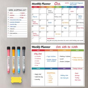 Dry Erase Magnetic Calendar for Refrigerator - Monthly Planner Magnet Whiteboard for Fridge Wall Door - Shopping, Meal/Menu, to Do List, Family Schedule Planning Board with 6 Markers - Black