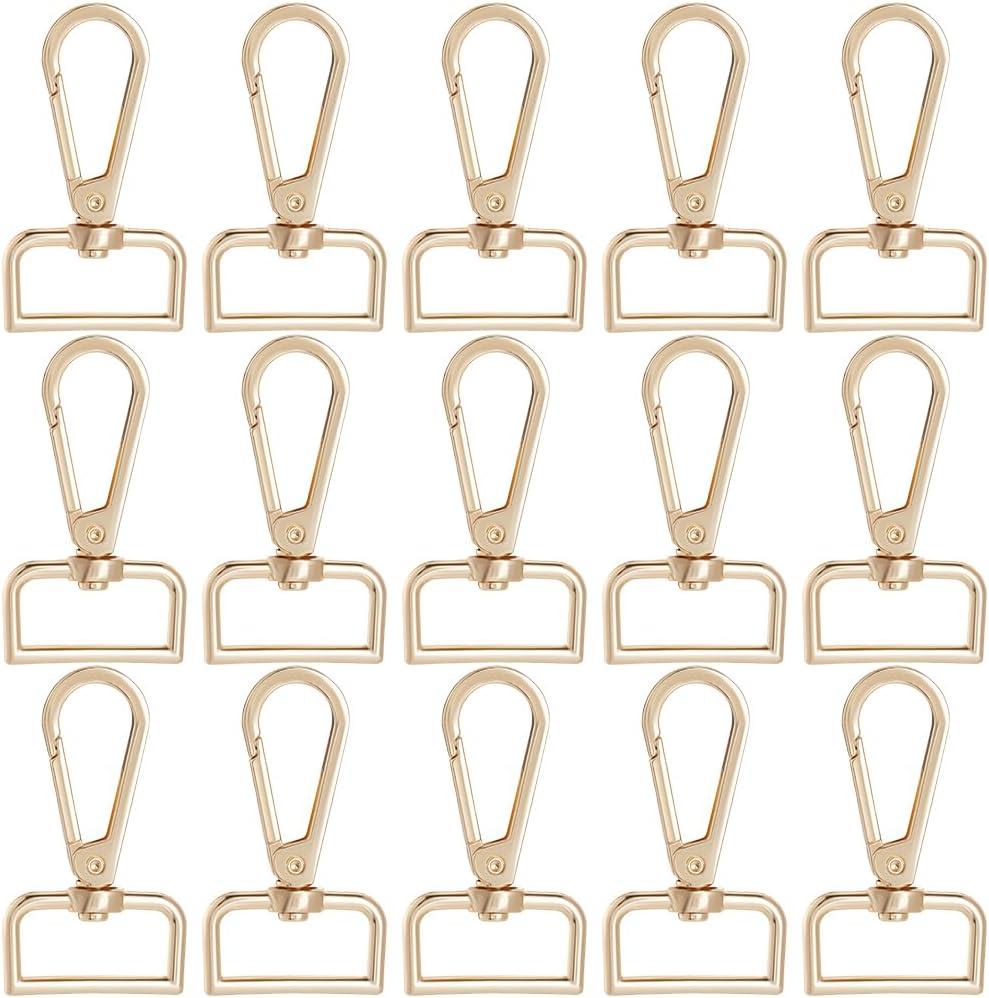 1 Box 16Pcs Swivel Clasp Hooks with D Ring Lobster Claw Clasps 1 Inch Bulk Gold Alloy Metal Large Shiny Push Gate Trigger Snap Hook Clips for Keychain Straps DIY Crafts Purse Handbag Making