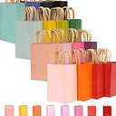 qiqee 100-Packs Paper Bags with Handles Bulk 8.26"×6"×3.15" Small Gift Bags 16 Different Senior Color Bags Multiple Uses（Small Size）