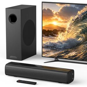 70W Sound Bar with Subwoofer for TV, Compact 14.2" 2.1 Channel Soundbar with Deep Bass, Bluetooth 5.3, Optical/AUX, Home Theater Speaker System for Smart TV, PC & Gaming