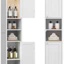 VASAGLE Tall Storage Cabinet with Lights, Slim Freestanding Cabinet with Adjustable Shelves, for Small Spaces, Bathroom, Living Room, Modern, 11.8 Inches Wide, Cloud White UBBC566W02