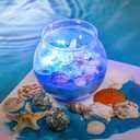 8 Set 30 oz Beach Themed Party Table Centerpieces 4" Heavy Duty Round Plastic Fish Bowls Mixed Beach Natural Seashell Starfish with Blue Lights for Wedding Baby Shower Ocean Party Supplies
