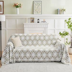 LOMAO Couch Cover Sofa Covers for 3 Cushion Sectional Couch Covers L Shape Couch Cover with Tassel Sofa Protector Washable Reversible Chenille Sofa Slipcover for Pet (1-Oatmeal,Large(71 * 118))