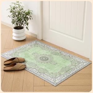 Istana 2x3 Area Rug - Green Boho Rugs for Living Room 2x3 - Foldable Small Rugs for Bedroom - Stain Resistant Washable Rug Non Slip - Eco-Friendly Area Rugs Indoor
