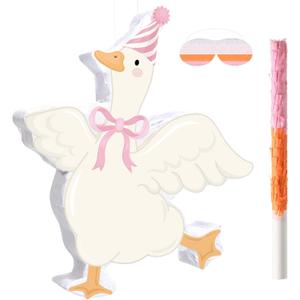 Pasimy One Silly Goose Piata with Blindfold and Stick Funny Piata Bundle for Girls Pink Silly Goose Theme Birthday Baby Shower Halloween Party Decorations Game Supplies, 12.20 x 14.80 Inch