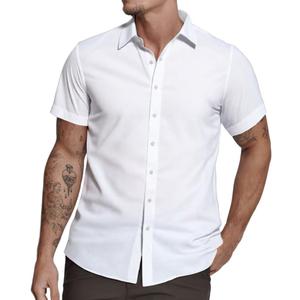 Mens Short Sleeve Dress Shirts Stretch Casual Button Down Shirts Solid Regular Fit Formal Shirt (X-Large, White)