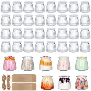 4oz Small Glass Jars 35Pack, Clear Glass Pudding Jars with PE Lids and Tags, Spice Jars/Glass Jelly Jars/Yogurt Jars/Small Jars with Lids (Set of 40)