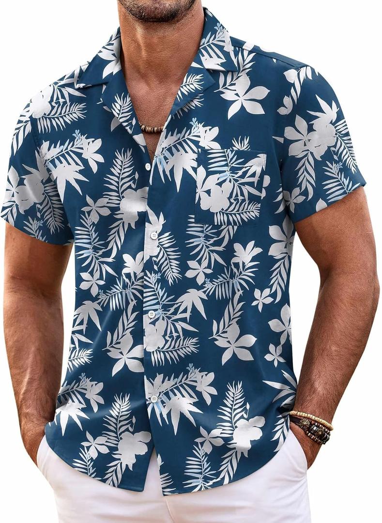 COOFANDY Mens Hawaiian Shirt Short Sleeve Floral Button Down Shirts Tropical Summer Beach Shirts Camp Collar Shirt (Small, Dark Blue-white Floral) COOFANDY Mens Hawaiian Shirt Short Sleeve Floral Button Down Shirts Tropical Summer Beach Shirts Camp Collar Shirt (Small, Dark Blue-white Floral)