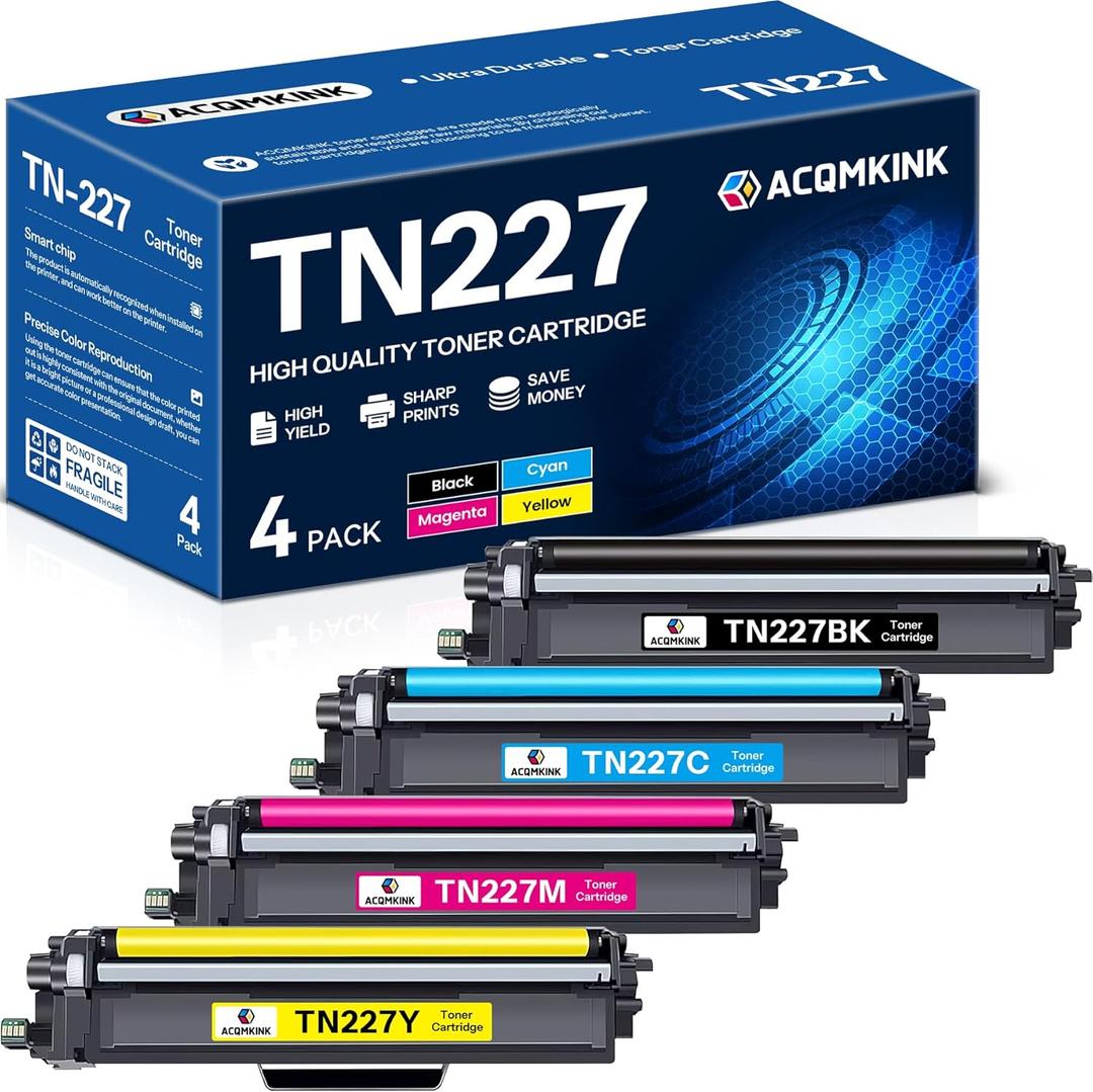 TN227 TN-227BK/C/M/Y High Yield Toner Cartridge Replacement for Brother TN227 TN-227 HL-L3270CDW MFC-L3770CDW HL-L3290CDW MFC-L3750CDW HL-L3210CW Printer 4 Pack