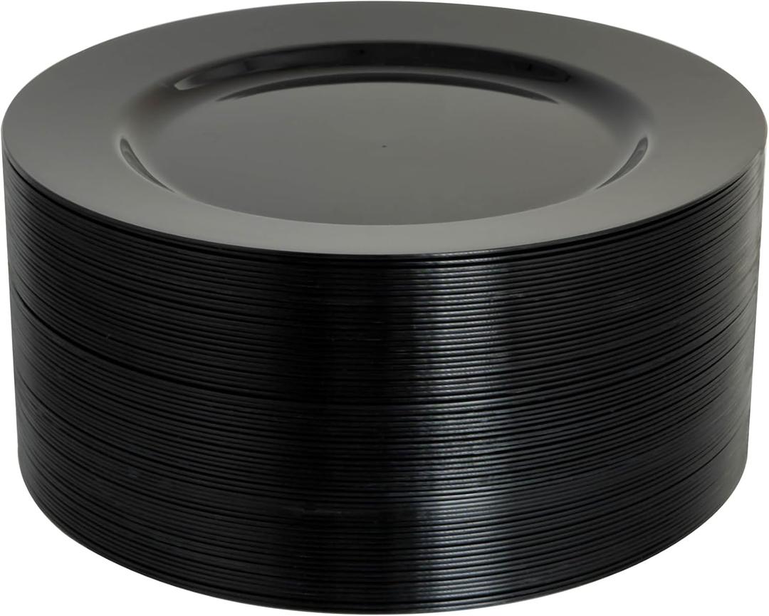100Pcs Black Plastic Plates 7.5 Inch, Black Disposable Heavy Duty Dessert Plates, Round Salad Plates for Wedding Party