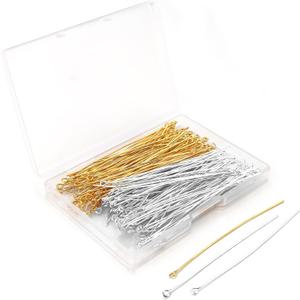 200 Pcs 70mm/2.76 Inch 21 Gauge Straight Eye Pins for Craft Earring Bracelet Necklace Pendant DIY Jewelry Making, Silver & Gold Color