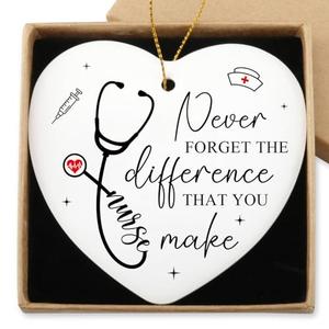 Nurse Gifts for Women Hanging Ornament Nursing Week Gifts for Rn LPN NP Appreciation Graduation Retirement Birthday Nursing Ideas Gift Christmas Tree Ceramic Heart Keepsake, Pack Of 2