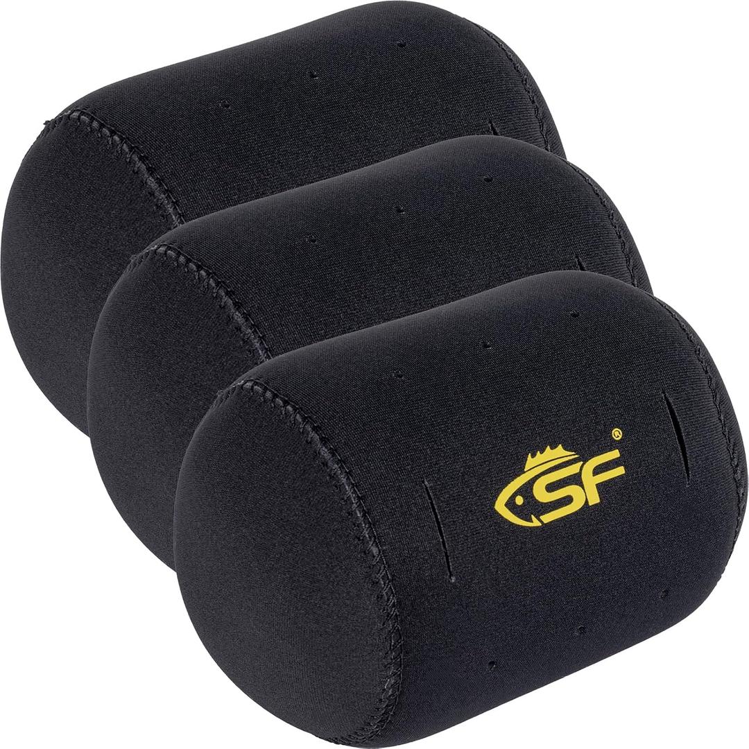 SF 3Pcs Neoprene Conventional Reel Covers Round Reel Case with 6 Breathing Holes, M Size, Black