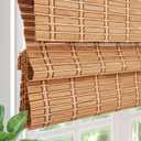 Cordless Blackout Bamboo Roman Shades, Easy Installation Natural Woven Wood Shades, Great Privacy Lined Bamboo Blinds for Windows, Biscuit