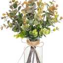 Artificial Eucalyptus Stems in Vase with Faux Water,Fake Plants for Bathroom,Coffee Table,Green Leaves for Centerpiece,Faux Greenery Plants Decorations.(Eucalyptus-Greyish Orange)